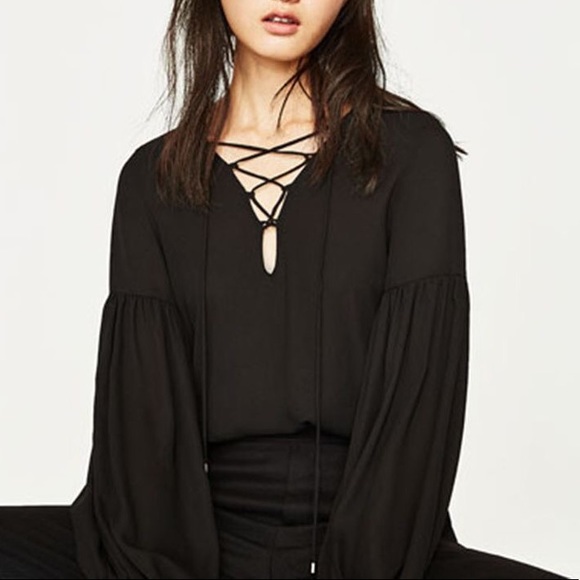 Zara puff sleeve lace up bodysuit - Picture 2 of 3